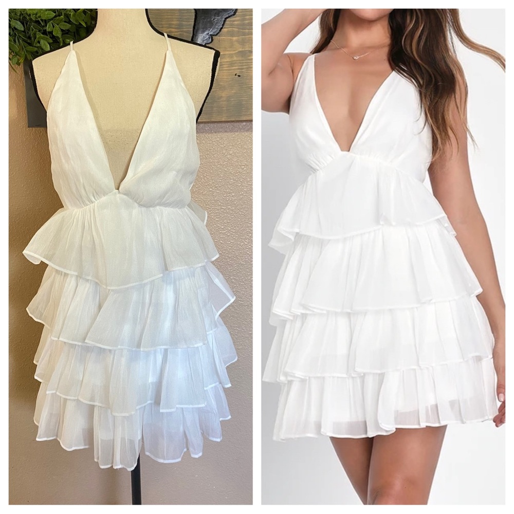 NWOT Lulus The Party's Tier White Organza Tiered Backless Mini Dress